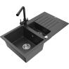 Mexen Matias fregadero de granito de 1,5 senos con escurridor y grifo de cocina Duero, negro moteado - 6502-76-671600-70