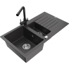 Mexen Matias lavello in granito 1,5 vasca con scolapiatti e miscelatore da cucina Duero, nero maculato - 6502-76-671600-70