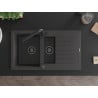 Mexen Matias fregadero de granito de 1,5 senos con escurridor y grifo de cocina Duero, negro moteado - 6502-76-671600-70-B