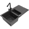 Mexen Matias fregadero de granito de 1,5 senos con escurridor y grifo de cocina Duero, negro moteado - 6502-76-671600-70-B
