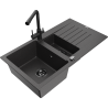 Mexen Matias granitizlietne 1,5 nodalļu ar noteku un virtuves jaucējkrānu Duero, melna ar plankumiem - 6502-76-671600-70-B