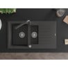 Mexen Matias granitizlietne 1,5 nodalījumiem ar notekpaplāti un virtuves jaucējkrānu Duero, melns ar plankumiem