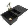 Mexen Matias fregadero de granito 1,5 senos con escurridor y grifo de cocina Duero, negro - 6502-77-671600-50