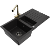 Mexen Matias fregadero de granito de 1,5 tazones con escurridor y grifo de cocina Duero, negro - 6502-77-671600-50-B