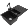 Mexen Matias granite sink 1.5-bowl with drainer and Duero kitchen tap, black - 6502-77-671600-70