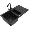 Mexen Matias évier en granit 1,5 bac avec égouttoir et robinet de cuisine Duero, noir - 6502-77-671600-70-B