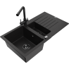 Mexen Matias fregadero de granito 1,5 cubetas con escurridor y grifo de cocina Duero, negro - 6502-77-671600-70-B