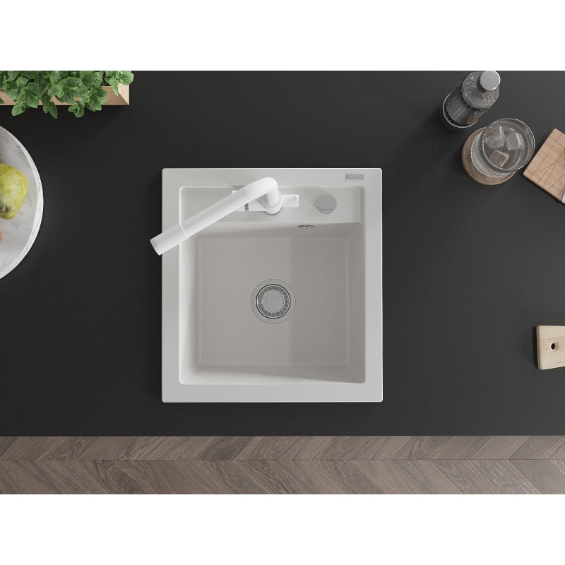 Mexen Vito fregadero de granito de 1 seno con grifo de cocina Duero, blanco - 6503-20-671600-20