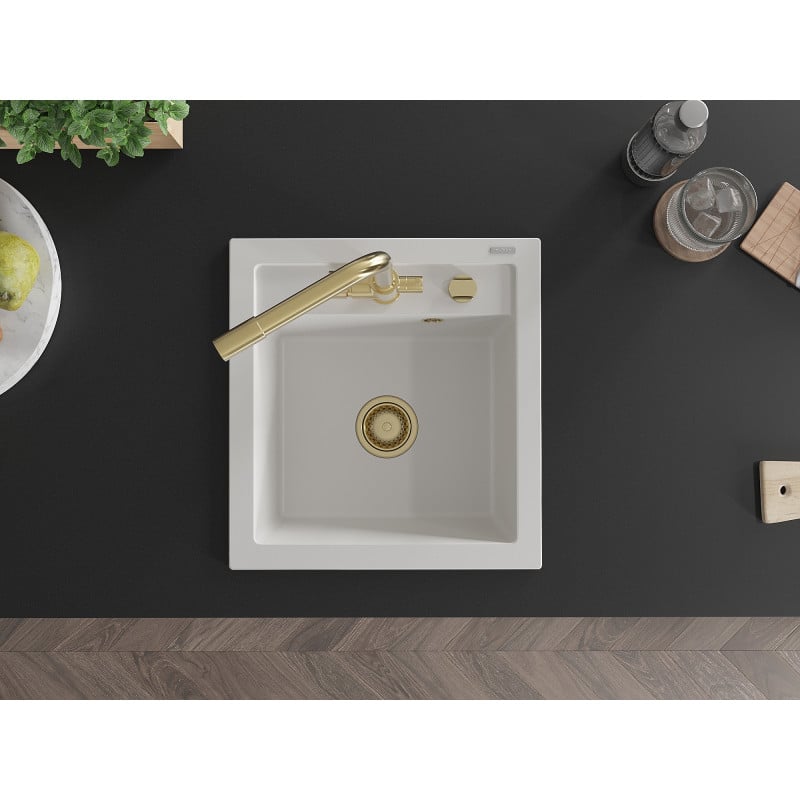 Mexen Vito lavello in granito a 1 vasca con rubinetto da cucina Duero, bianco - 6503-20-671600-50