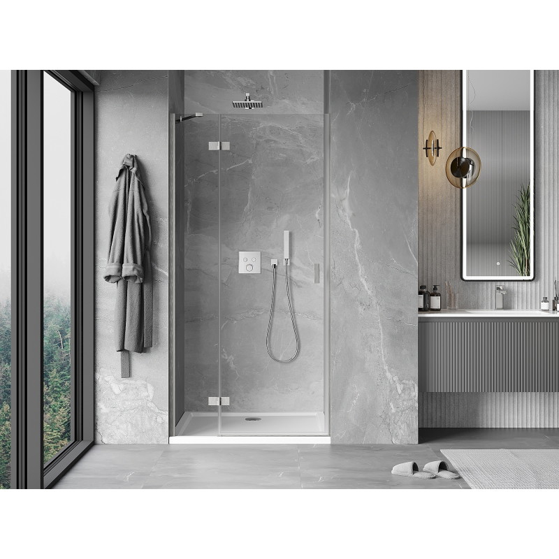 Mexen Mist-H links openslaande douchedeur 75 cm, transparant, geborsteld nikkel - 8A5-075-000-97-00-L