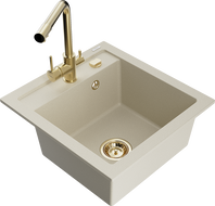 Mexen Vito granitdiskho med 1 fack med köksblandare Duero, beige - 6503-69-671600-50