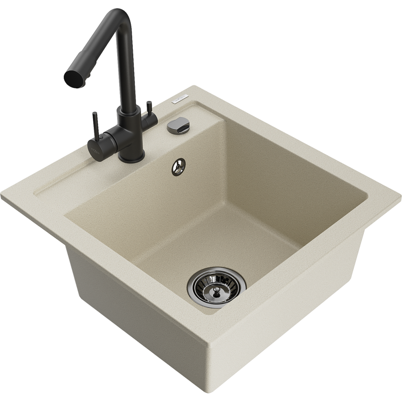 Mexen Vito fregadero de granito de 1 seno con grifo de cocina Duero, beige - 6503-69-671600-70