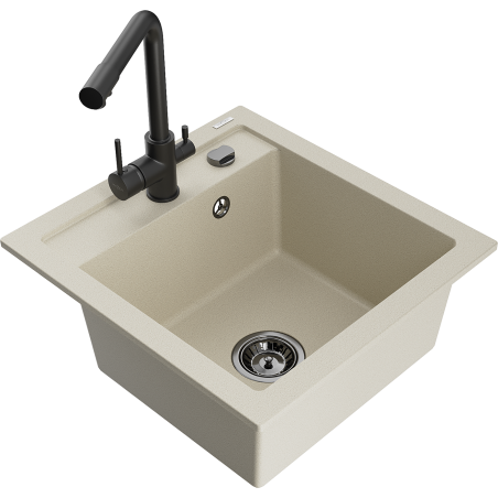 Mexen Vito Granitspüle 1-beckig mit Küchenarmatur Duero, beige - 6503-69-671600-70