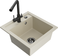 Mexen Vito 1-chamber granite sink with Duero kitchen faucet, beige - 6503-69-671600-70