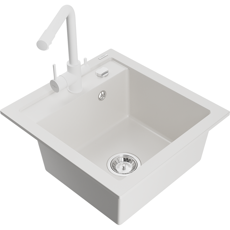Mexen Vito fregadero de granito de 1 seno con grifo de cocina Duero, blanco - 6503-20-671600-20