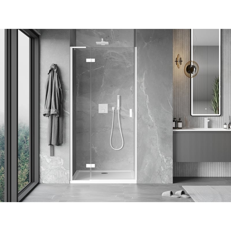 Mexen Mist-H L levo nihajna tuš vrata 80 cm, prozorna, bela - 8A5L-080-000-20-00-L
