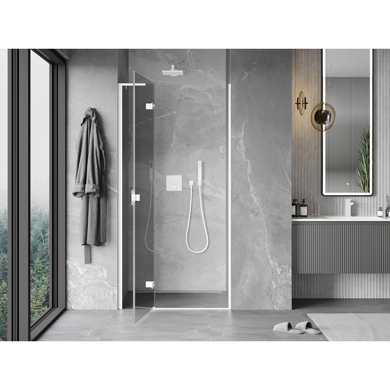 Mexen Mist-H L levo nihajna tuš vrata 80 cm, prozorna, bela - 8A5L-080-000-20-00-L