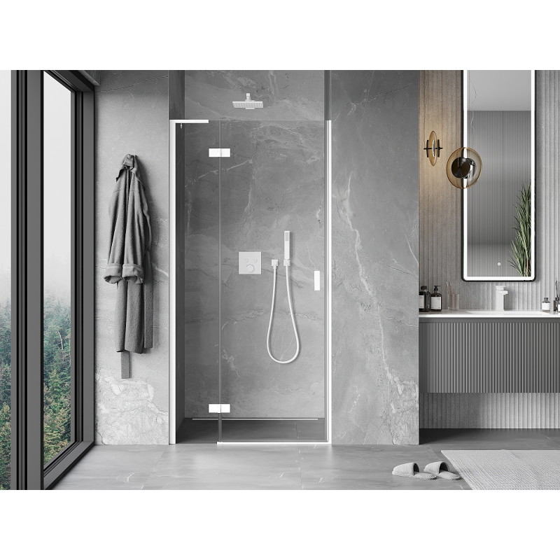 Mexen Mist-H L levo nihajna tuš vrata 80 cm, prozorna, bela - 8A5L-080-000-20-00-L