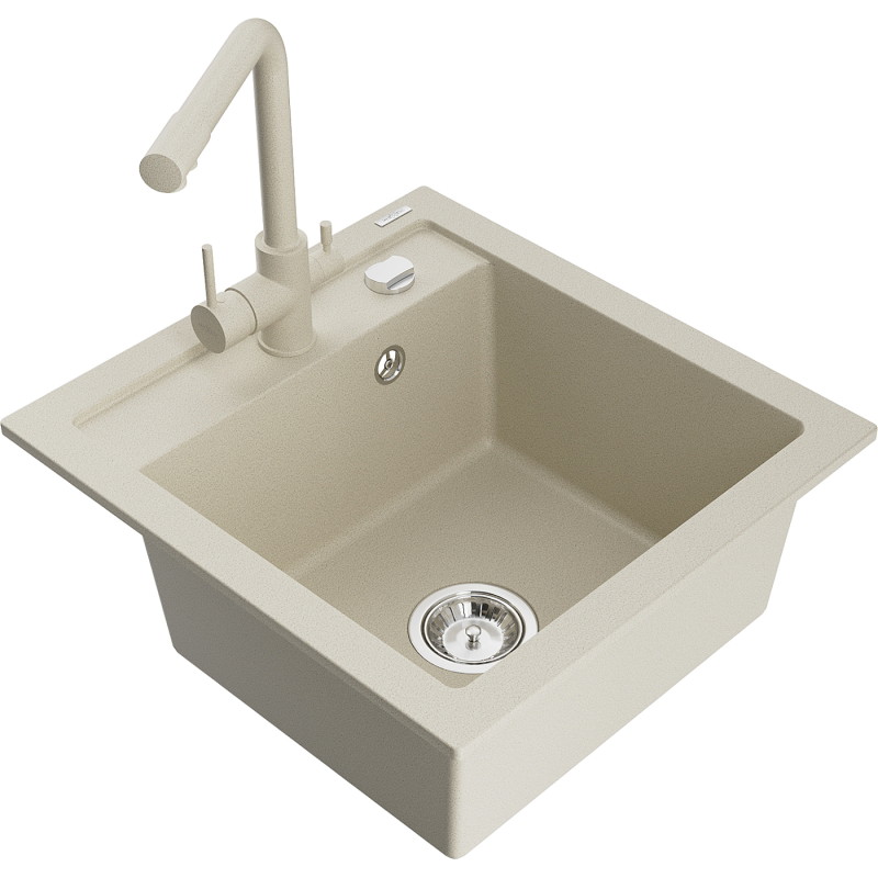 Mexen Vito granitspüle 1-becken mit küchenarmatur Duero, beige - 6503-69-671600-69
