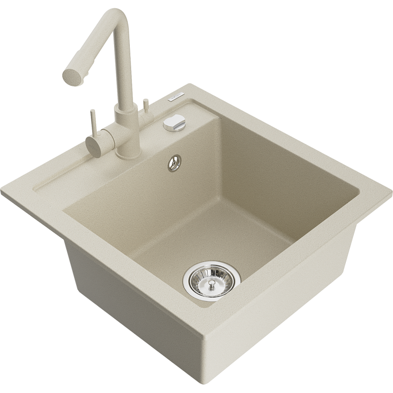 Mexen Vito lavello in granito a 1 vasca con rubinetto da cucina Duero, beige - 6503-69-671600-69