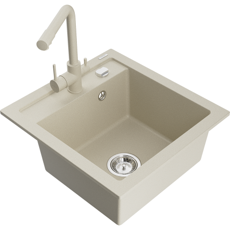 Mexen Vito évier en granit 1 bac avec robinet de cuisine Duero, beige - 6503-69-671600-69