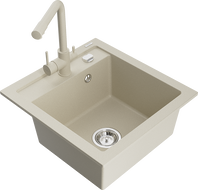 Mexen Vito Granit-Spullsteen mat 1 Kammer an Kichebatterie Duero, beige - 6503-69-671600-69