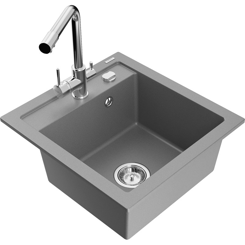 Mexen Vito fregadero de granito de 1 seno con grifo de cocina Duero, gris - 6503-71-671600-00