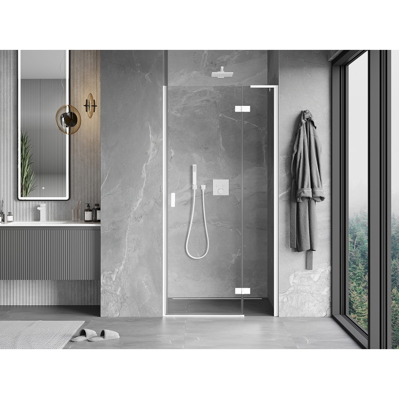 Mexen Mist-H L vikbara duschdörrar höger 85 cm, transparent, vit - 8A5L-085-000-20-00-P