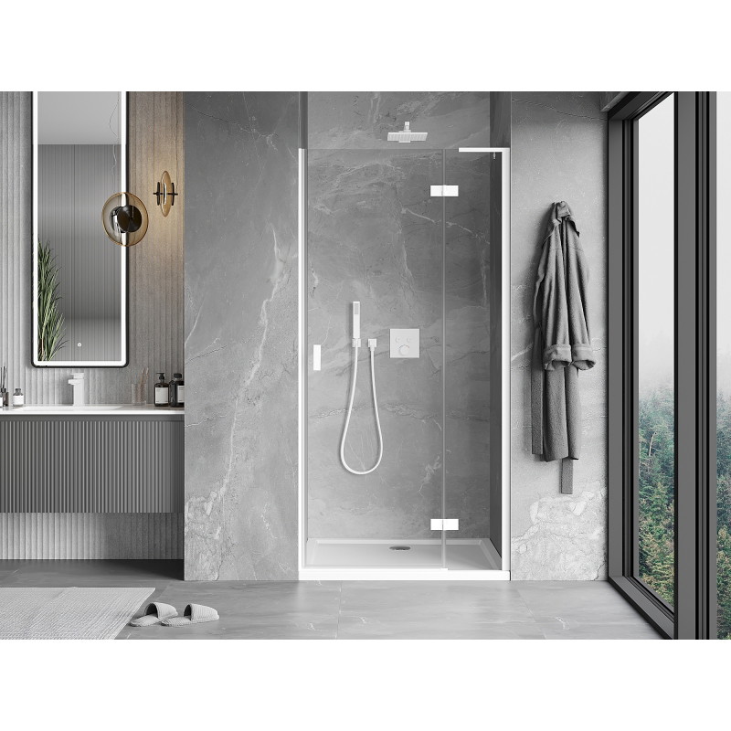 Mexen Mist-H L δεξιά αναδιπλούμενη πόρτα ντους 95 cm, διαφανές, λευκό
