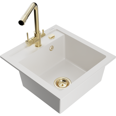 Mexen Vito fregadero de granito de 1 cubeta con grifo de cocina Duero, blanco - 6503-20-671600-50