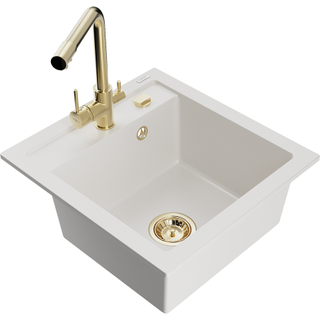Mexen Vito fregadero de granito de 1 seno con grifo de cocina Duero, blanco - 6503-20-671600-50