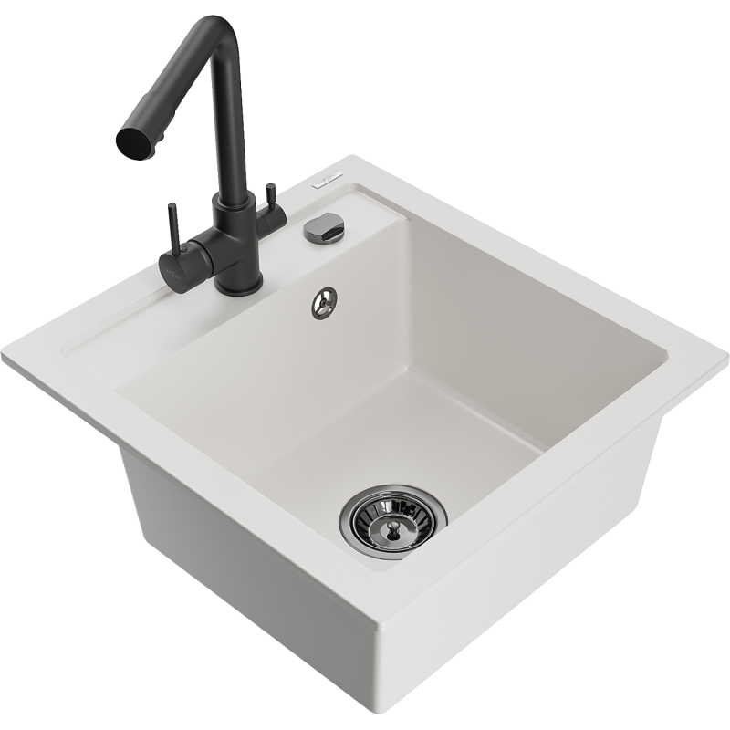 Mexen Vito lava-louça de granito de 1 cuba com torneira de cozinha Duero, branco - 6503-20-671600-70