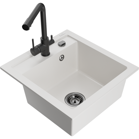 Mexen Vito granīta izlietne ar vienu nodalījumu un virtuves maisītāju Duero, balts - 6503-20-671600-70