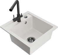 Mexen Vito 1-bowl granite sink with Duero kitchen faucet, white - 6503-20-671600-70