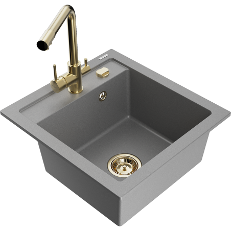 Mexen Vito fregadero de granito de 1 compartimento con grifo de cocina Duero, gris - 6503-71-671600-50