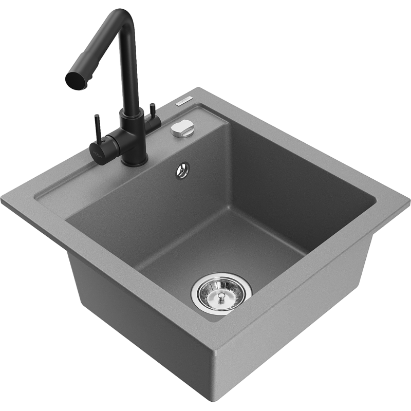 Mexen Vito fregadero de granito de 1 estanque con grifo de cocina Duero, gris - 6503-71-671600-70