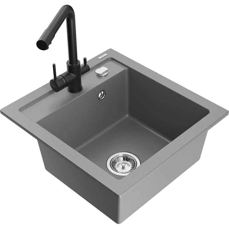 Mexen Vito granitais izlietne ar 1 nodalījumu un virtuves jaucējkrānu Duero, pelēka - 6503-71-671600-70