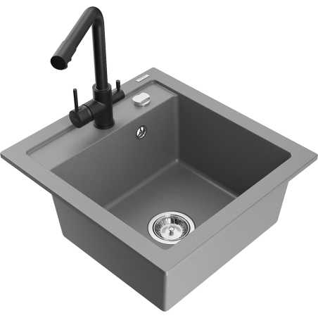 Mexen Vito fregadero de granito de 1 cubeta con grifo de cocina Duero, gris - 6503-71-671600-70