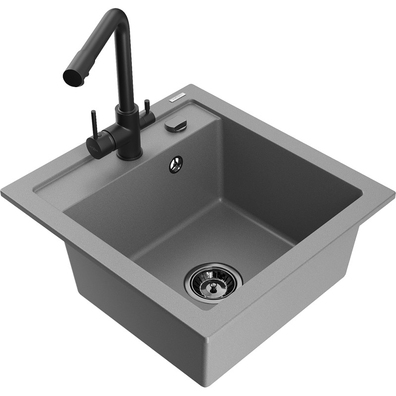 Mexen Vito Granitspüle 1-Becken mit Küchenarmatur Duero, grau - 6503-71-671600-70-B