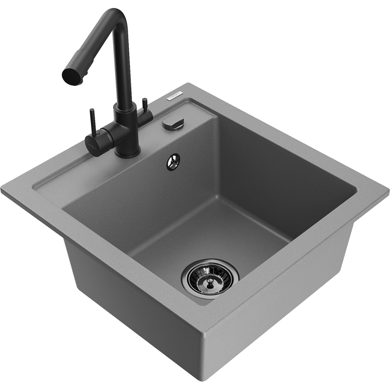 Mexen Vito lavello in granito a 1 vasca con miscelatore da cucina Duero, grigio - 6503-71-671600-70-B