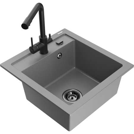 Mexen Vito fregadero de granito de 1 cubeta con grifo de cocina Duero, gris - 6503-71-671600-70-B
