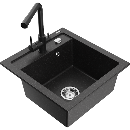 Mexen Vito Granitspüle ein Becken mit Küchenarmatur Duero, schwarz/silbern Metallic - 6503-73-671600-70