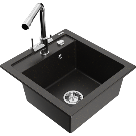 Mexen Vito Granitëmspull mat 1 Schoss mat Kichenkran Duero, schwaarz/gëllene Metallesche - 6503-75-671600-00