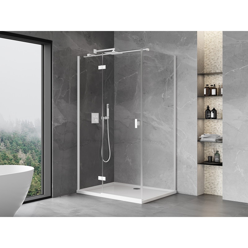 Mexen Mist-H T Αριστερό γωνιακό ντουζιέρα 100 x 90 cm, διαφανές, λευκό