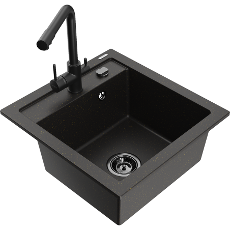 Mexen Vito fregadero de granito de 1 tazón con grifo de cocina Duero, negro/dorado metálico - 6503-75-671600-70-B
