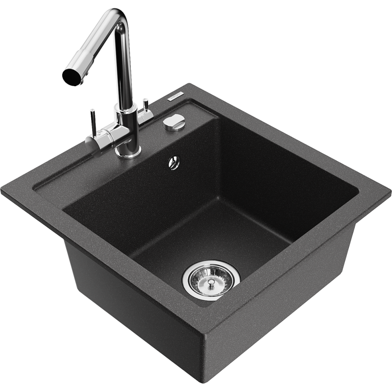 Mexen Vito Granit Spullsteen mat enger Kichenkran Duero, schwaarz mat Sprengen - 6503-76-671600-00