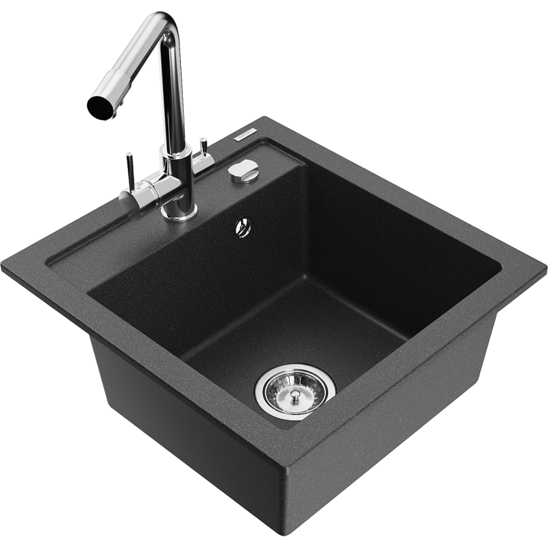 Mexen Vito Granite Kitchen Sink 1-Bowl with Duero Kitchen Tap, Black Speckled - 6503-76-671600-00
