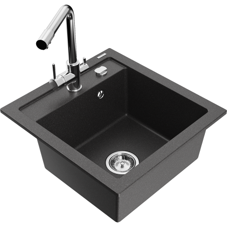 Mexen Vito Granite Kitchen Sink 1-Bowl with Duero Kitchen Tap, Black Speckled - 6503-76-671600-00