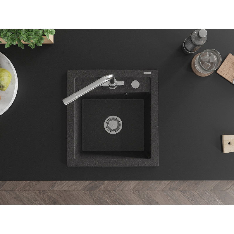 Mexen Vito fregadero de granito de 1 cubeta con grifo de cocina Duero, negro moteado - 6503-76-671600-00