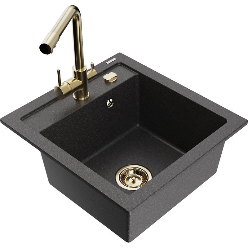 Mexen Vito 1-Bowl Granite Kitchen Sink with Duero Tap, Black Speckled - 6503-76-671600-50